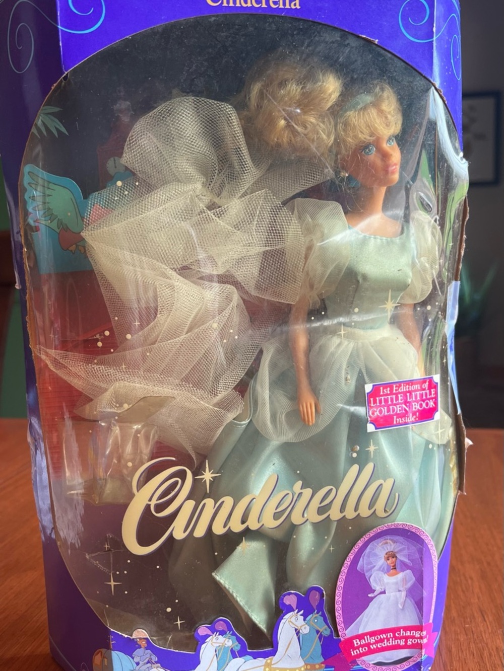 Mattel Cinderella Doll in Light Blue Gown with Gold Tulle